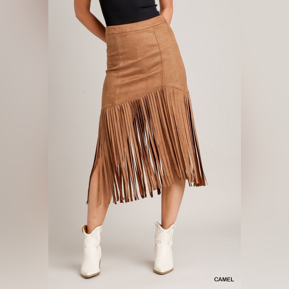 NWT Faux Suede Fringe Skirt by Umgee